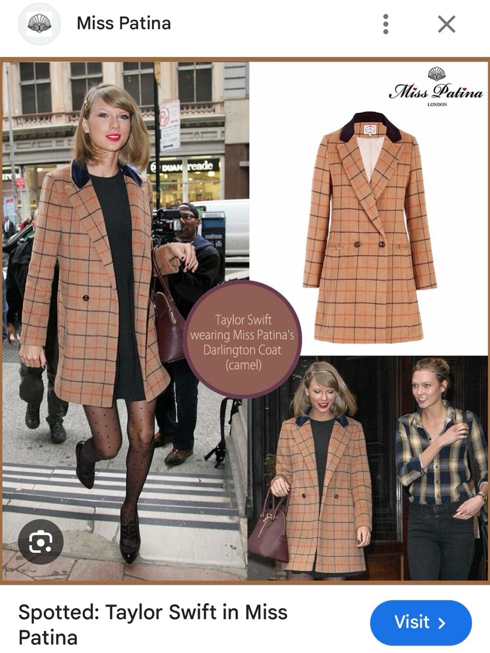 Miss Patina Camel Plaid Peacoat Collar Taylor Swift M NWT Coat Darlington